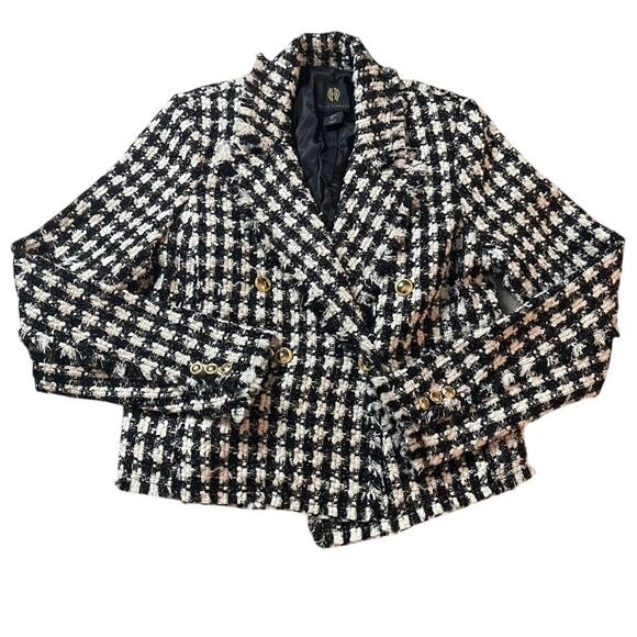 House of Harlow 1960 Houndstooth Tweed Double Breast Cropped Blazer Jacket Wool - Picture 2 of 6
